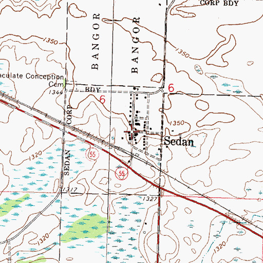 Topographic Map of Sedan Post Office, MN