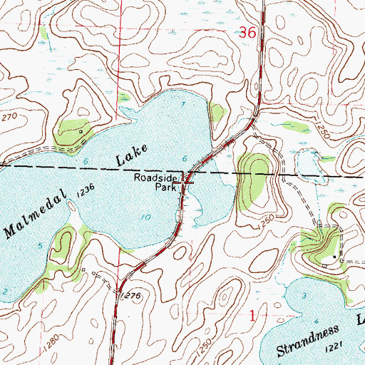Topographic Map of Starbuck at Magmental Lake Wayside Park, MN