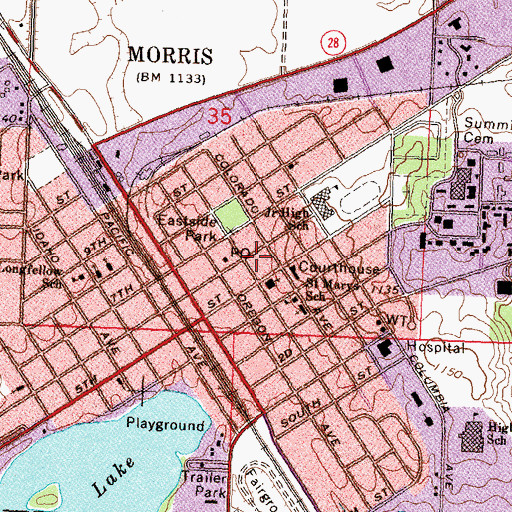 Topographic Map of Morris Community Church, MN