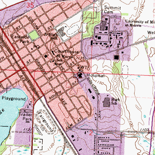 Topographic Map of Stevens Community Medical Center, MN