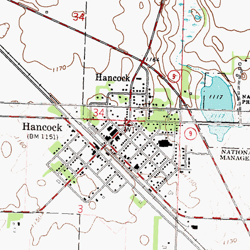 Topographic Map of Hancock Post Office, MN