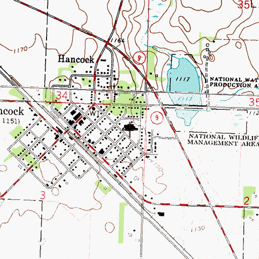 Topographic Map of Hancock Secondary School, MN