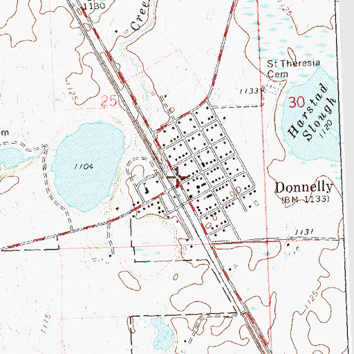 Topographic Map of Donnelly Post Office, MN