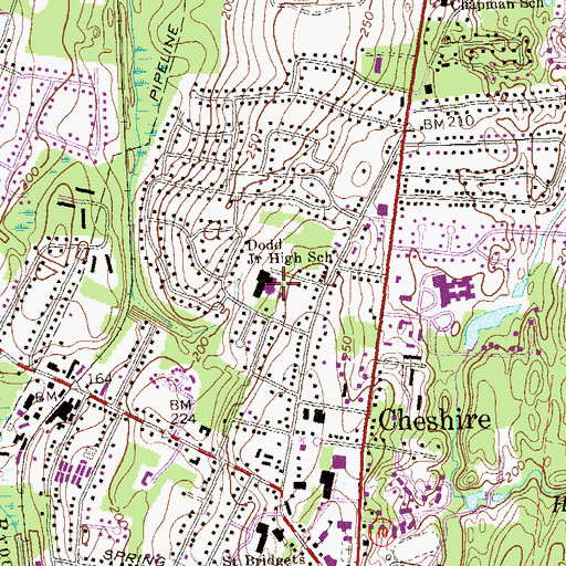 Topographic Map of Dodd Middle School, CT