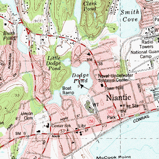 Topographic Map of Dodge Pond, CT