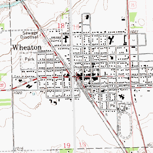 Topographic Map of Wheaton Post Office, MN