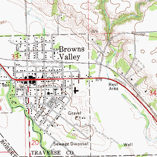 Topographic Map of Browns Valley Post Office, MN