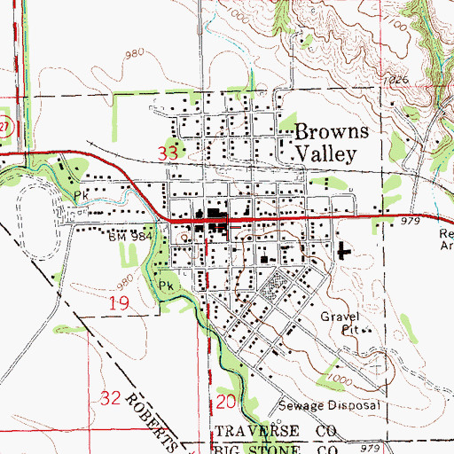 Topographic Map of Browns Valley Library, MN