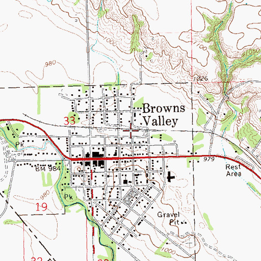 Topographic Map of Browns Valley, MN