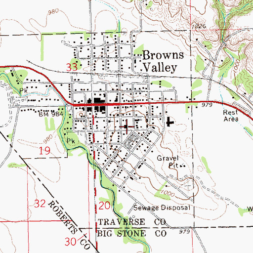 Topographic Map of Browns Valley Catholic Church, MN