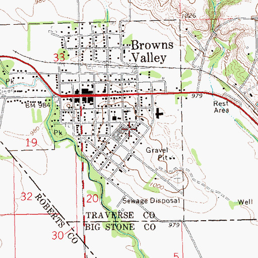 Topographic Map of Browns Valley Middle School, MN