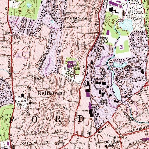 Topographic Map of Dolan Middle School, CT