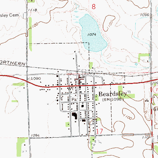 Topographic Map of Beardsley Post Office, MN