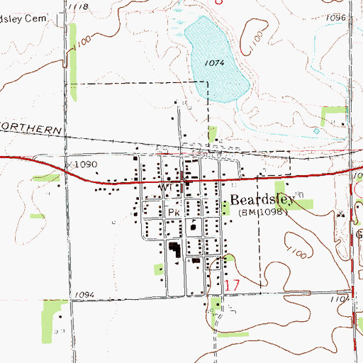 Topographic Map of Beardsley Village Hall, MN