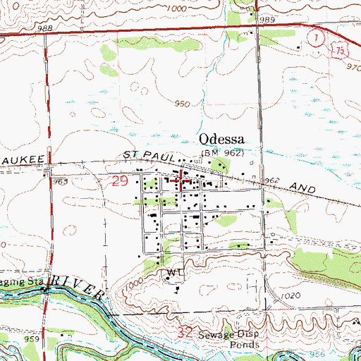 Topographic Map of Odessa Post Office, MN