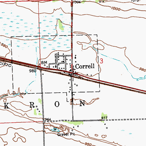 Topographic Map of Correll Post Office, MN