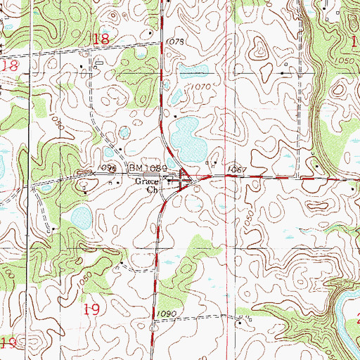 Topographic Map of Grace Cemetery, MN