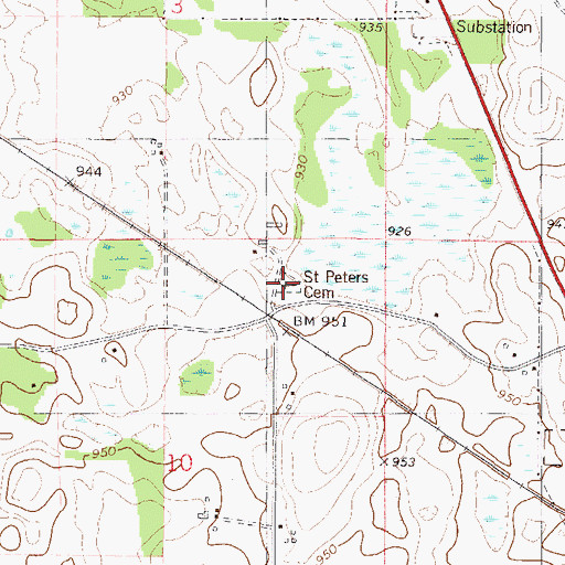 Topographic Map of Old Saint Peters Cemetery, MN