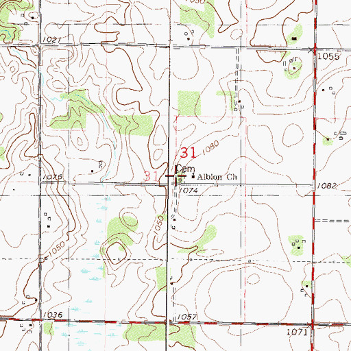Topographic Map of Albion Cemetery, MN