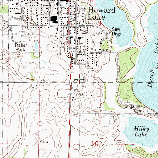 Topographic Map of Howard Lake Cemetery, MN