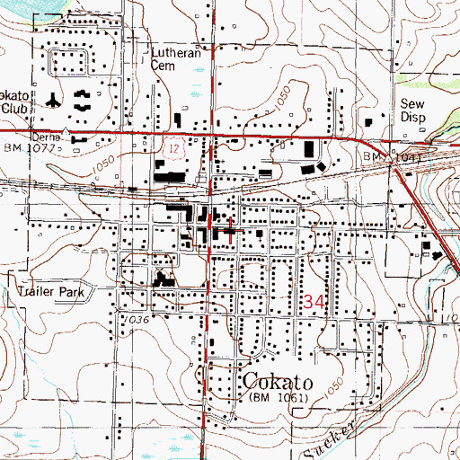 Topographic Map of Cokato Post Office, MN