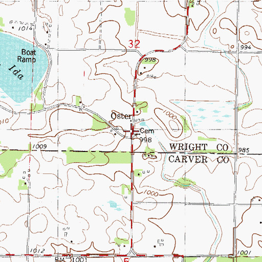 Topographic Map of Oster Post Office (historical), MN