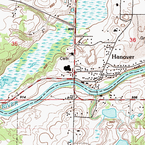 Topographic Map of Hanover Post Office, MN
