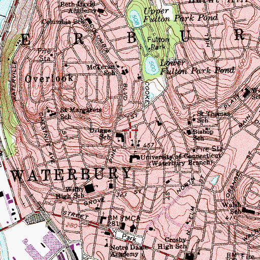 Topographic Map of Driggs School, CT