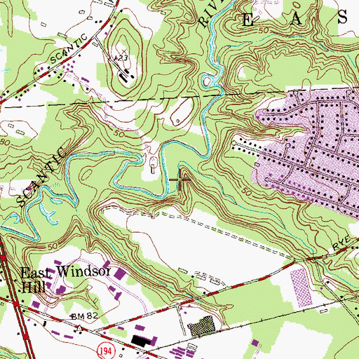 Topographic Map of Dry Brook, CT