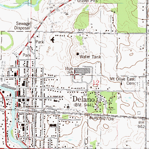 Topographic Map of Delano High School, MN