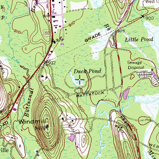Topographic Map of Duck Pond, CT