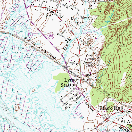 Topographic Map of Duck River, CT