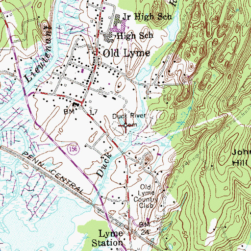 Topographic Map of Duck River Cemetery, CT