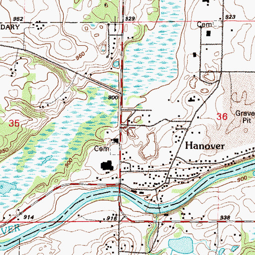 Topographic Map of Hanover City Hall, MN