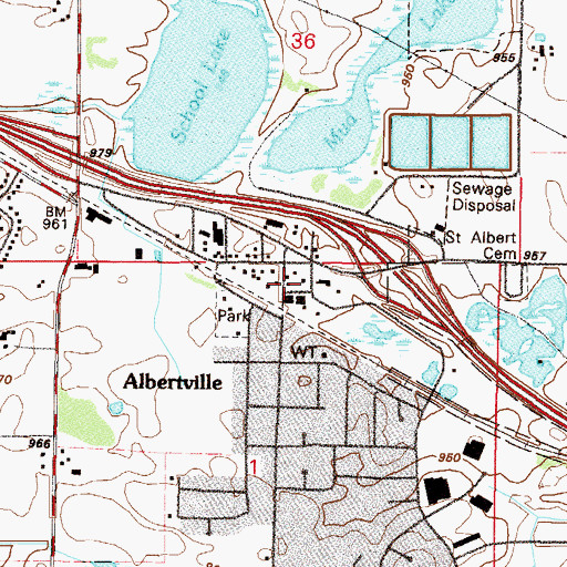 Topographic Map of Albertville Post Office, MN