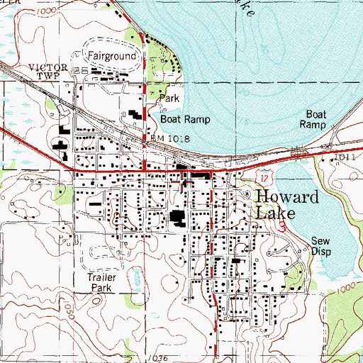 Topographic Map of Howard Lake Post Office, MN