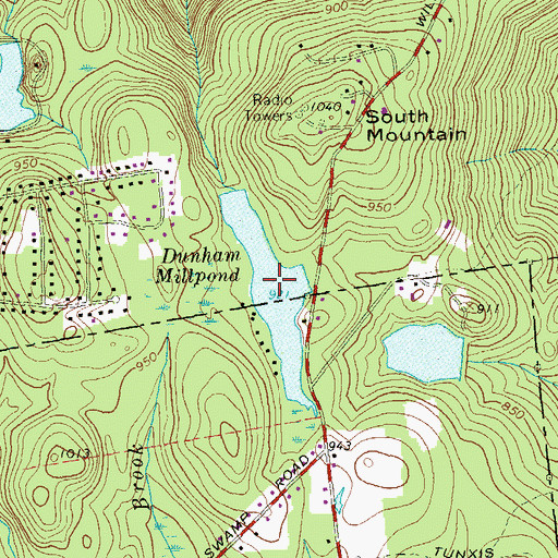 Topographic Map of Dunham Millpond, CT