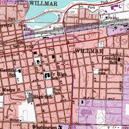 Topographic Map of Willmar Fire Department, MN