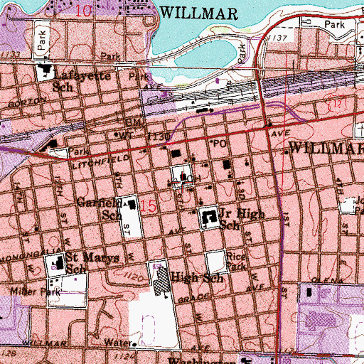 Topographic Map of Willmar Public Library, MN