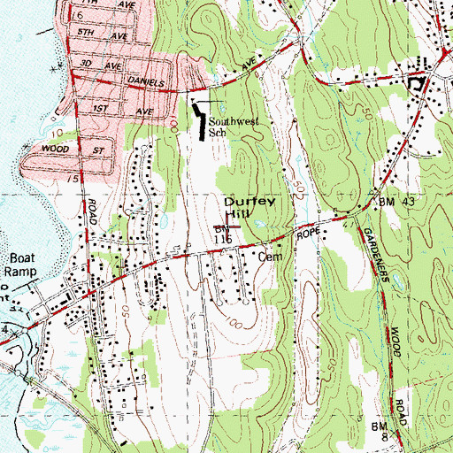 Topographic Map of Durfey Hill, CT
