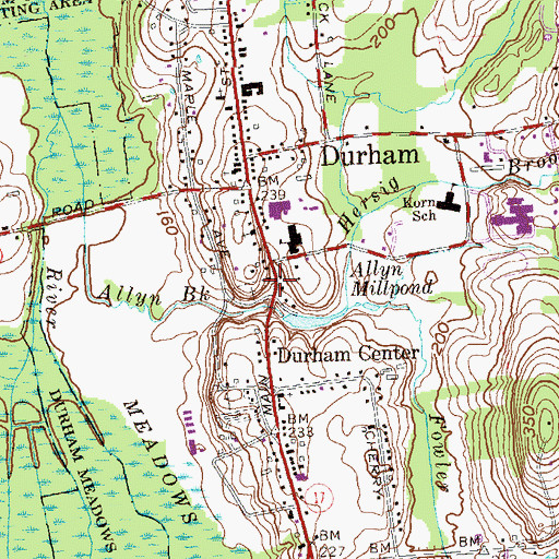 Topographic Map of Durham Center, CT