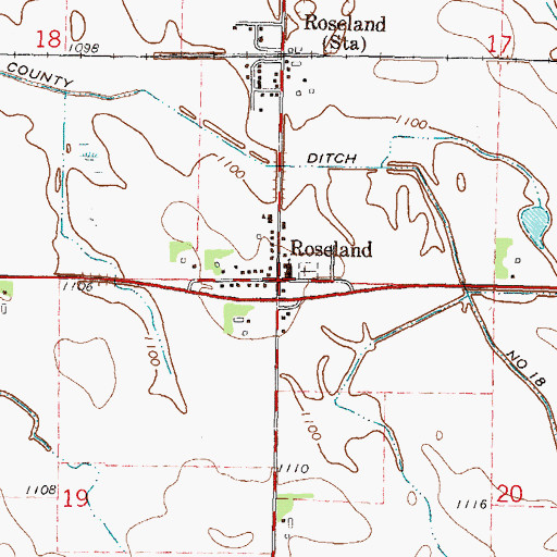 Topographic Map of Roseland Post Office (historical), MN