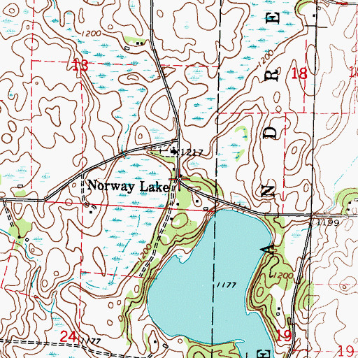 Topographic Map of Norway Lake Post Office (historical), MN