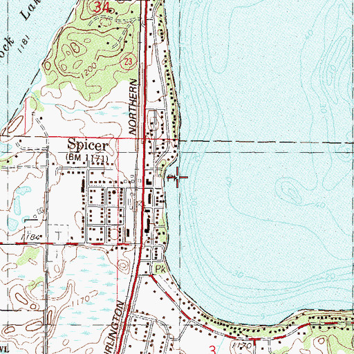 Topographic Map of Spicer City Park, MN
