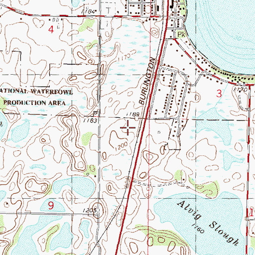 Topographic Map of Green Lake Baseball Diamonds, MN