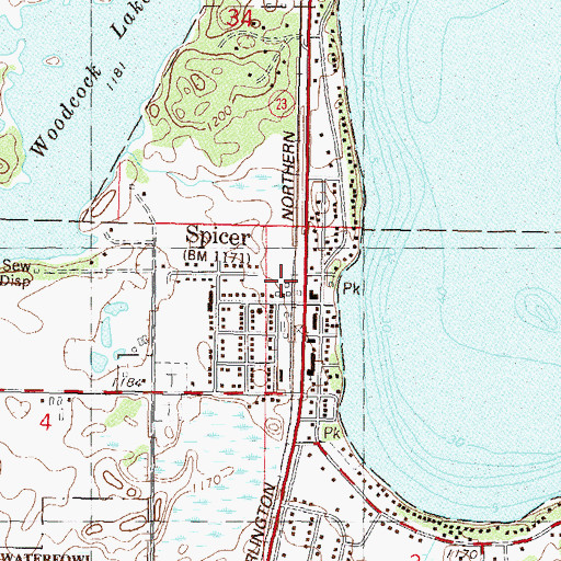 Topographic Map of Spicer Fire Department, MN