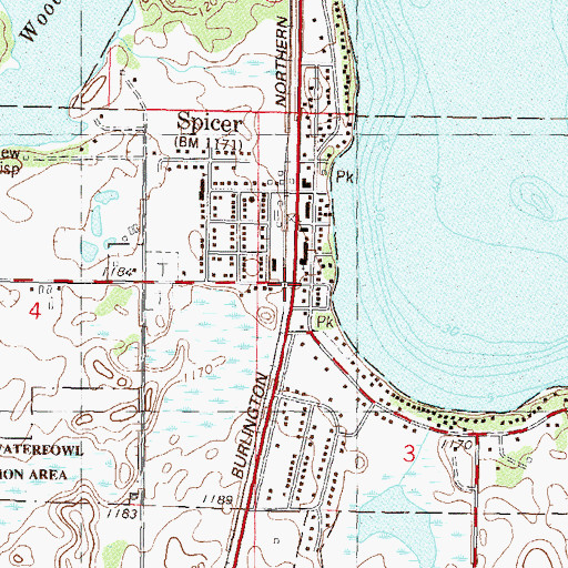 Topographic Map of Spicer Health Center, MN