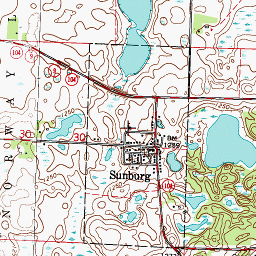 Topographic Map of Sunburg Fire Department, MN
