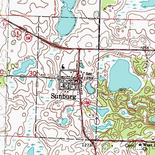 Topographic Map of Sunburg Community Bible Church, MN