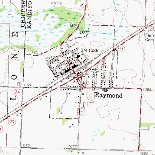 Topographic Map of Raymond Post Office, MN